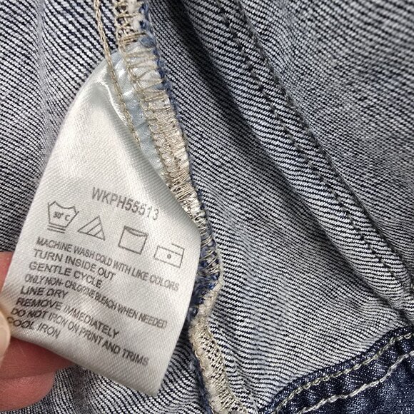 Rock 47 Womens Denim Jacket Dark Wash Embroidered Snap Closure Distressed Style - Picture 7 of 9